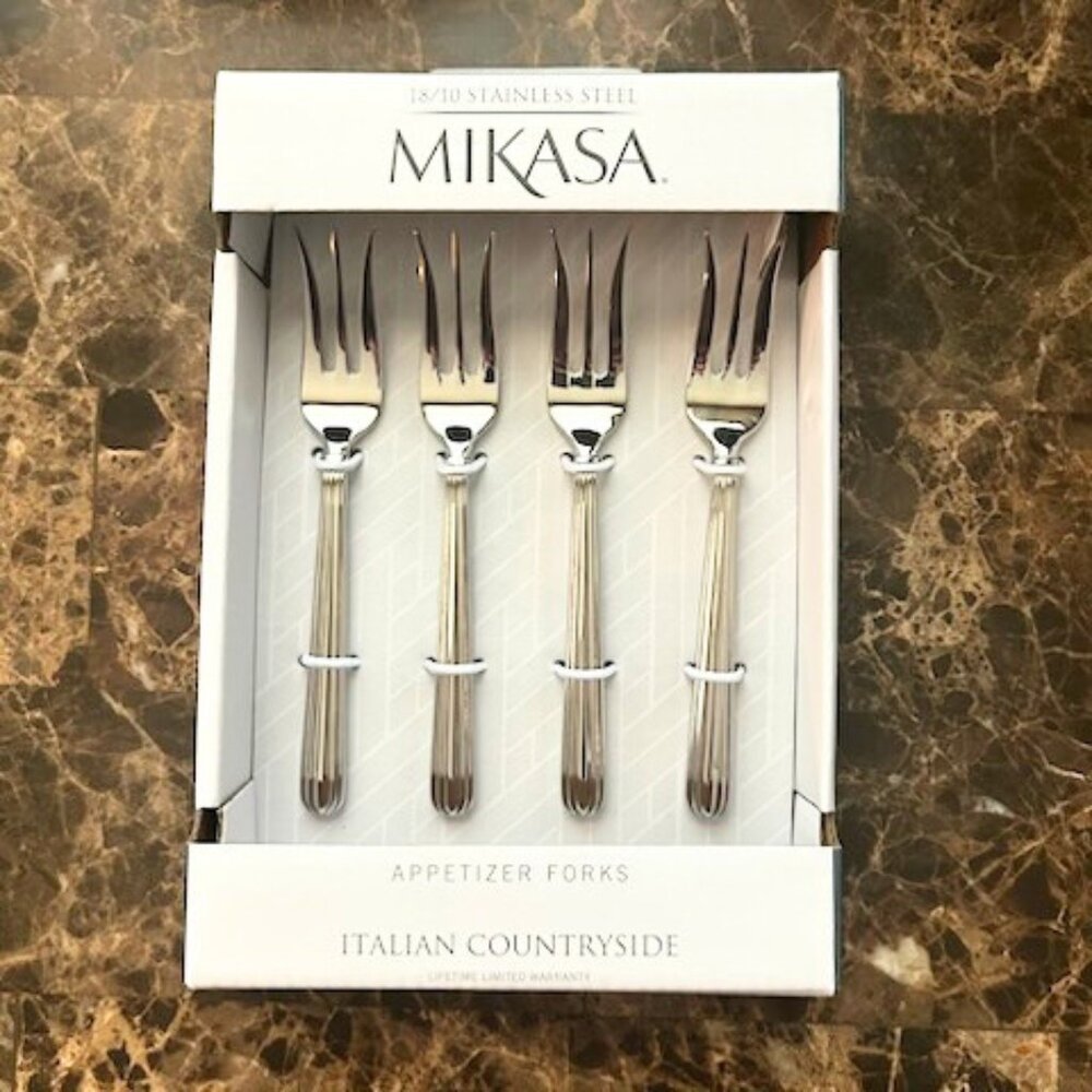 NIB Mikasa Italian Countryside Appetizer Forks Set of 4
